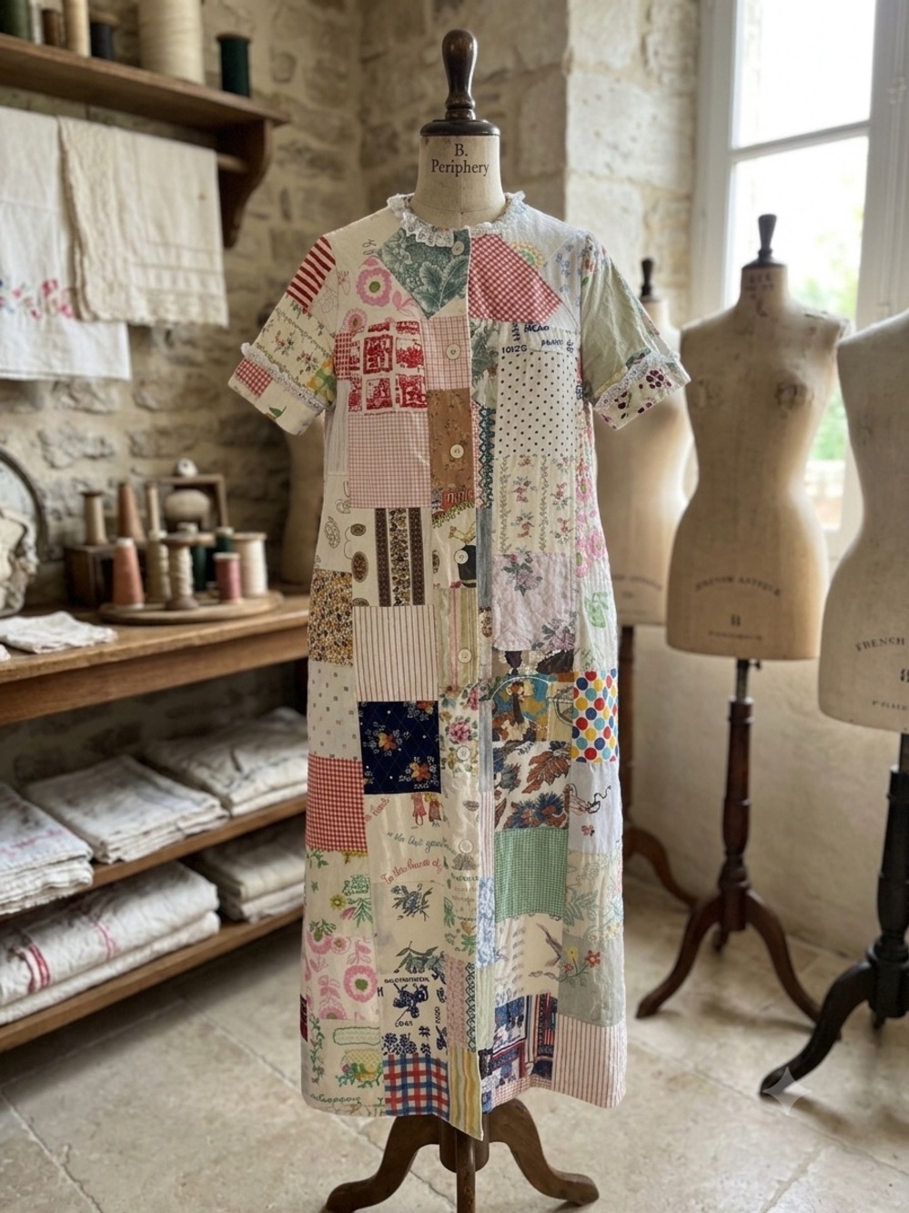 Periphery Patchwork Maxi Dress Boho Cottagecore Prairie Art-to-Wear Pockets OS